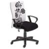 Chaise dactylo Zoom, basculant, pitement nylon, dossier assise tissu, blanc et motif fleur sur dossier